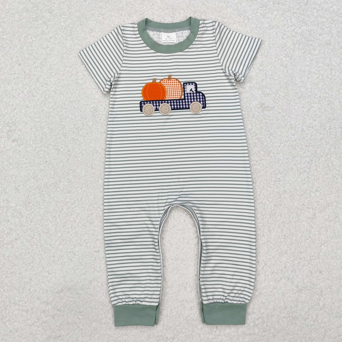 RTS NO MOQ ETA 5/7days Arrived SR1958 Embroidered pumpkin truck striped short-sleeved jumpsuit