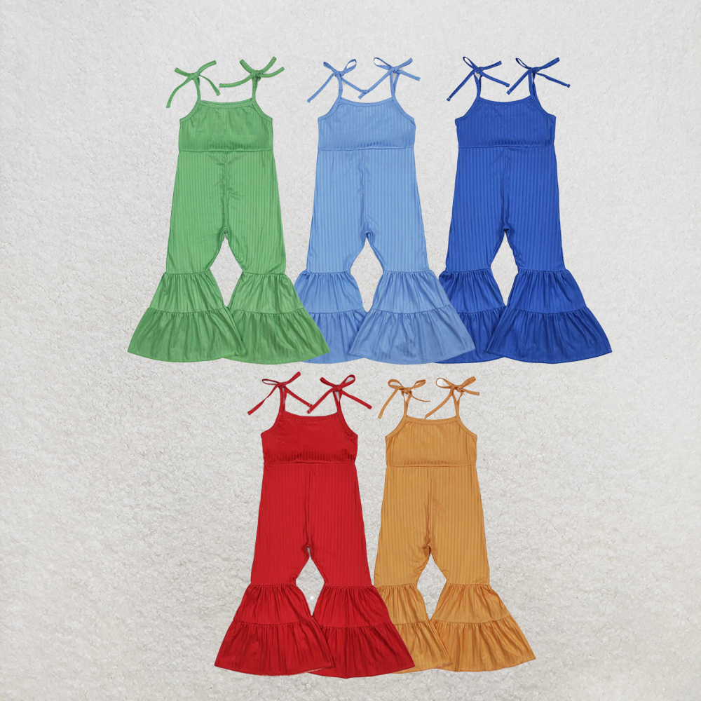 RTS NO MOQ Sibling Baby Girls Colorful Strap Bell Bottom Ribbed Jumpsuits