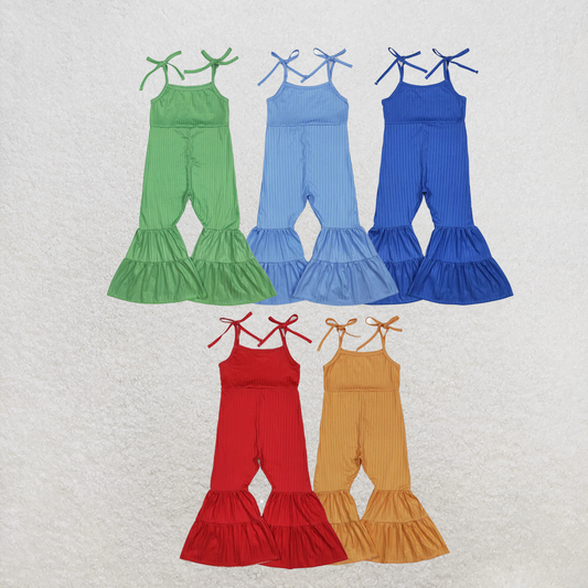 RTS NO MOQ Sibling Baby Girls Colorful Strap Bell Bottom Ribbed Jumpsuits