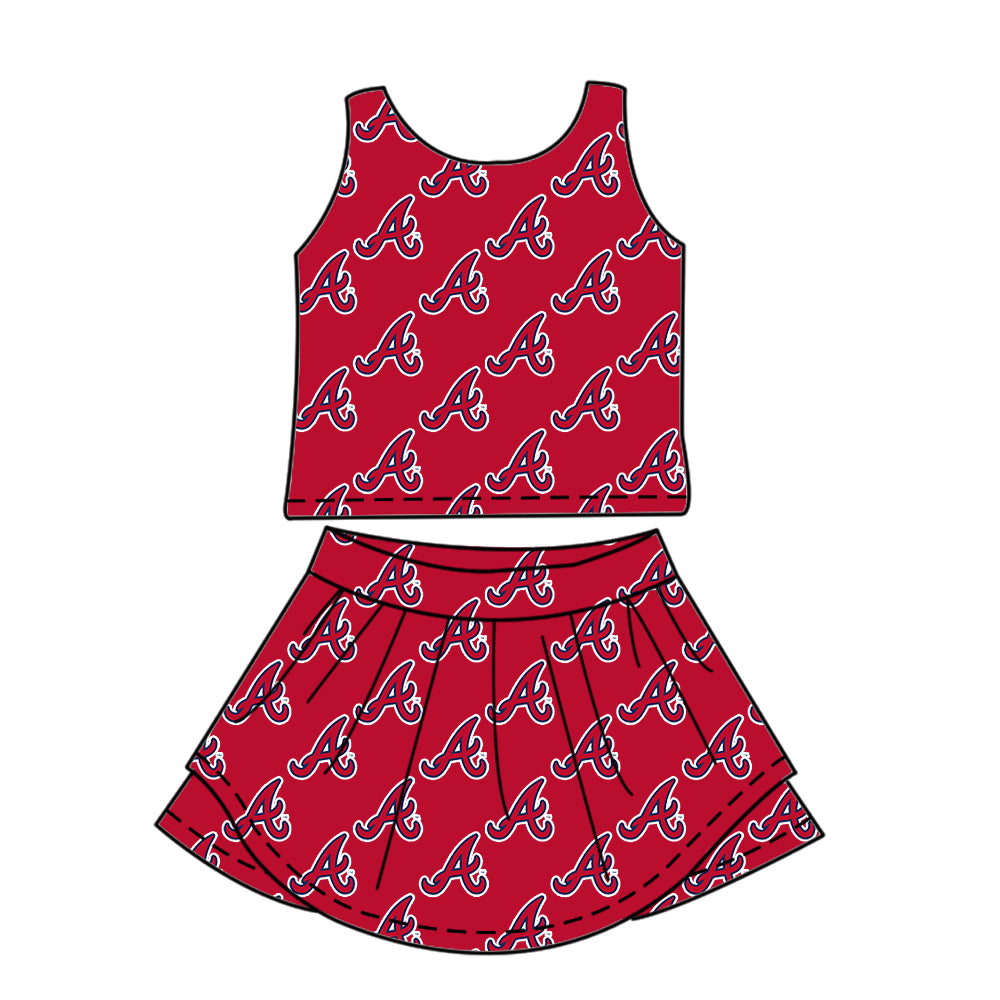 Custom moq 5 mix size milk silk summer teams baby girls clothes team red sleeveless skirts sets and dress and short sleeve top and long top-25.7.12