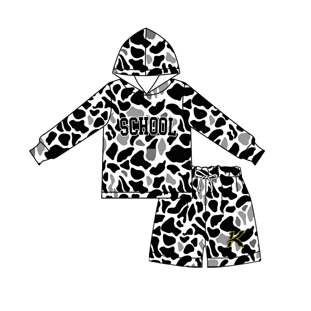 custom moq 5 mix size MSD072205 Baby Kids Camo Long Sleeve Hoodie Top Shorts Team Set