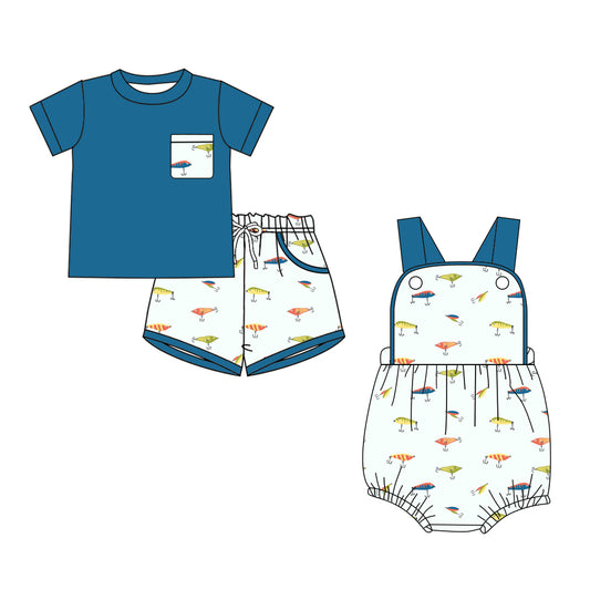 2.26   Custom moq 5 mix size Sibling Blue Baby Boys Romper Short-Sleeved Top And Shorts Set for Infants
