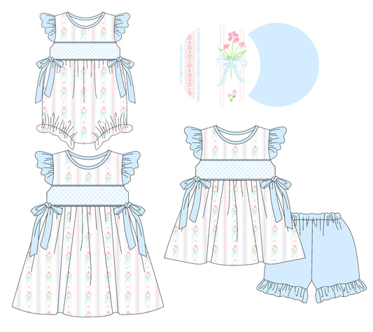 3.8 custom each style moq 5eta 4-6week Sibling Sisters bow floral baby girl short sleeve shorts sets and dress and rompers match family design