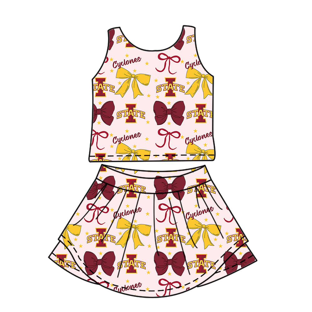 Custom moq 5 mix size milk silk summer teams baby girls clothes team bow red sleeveless skirts sets and dress 1 and dress 2 and top-25.6.21
