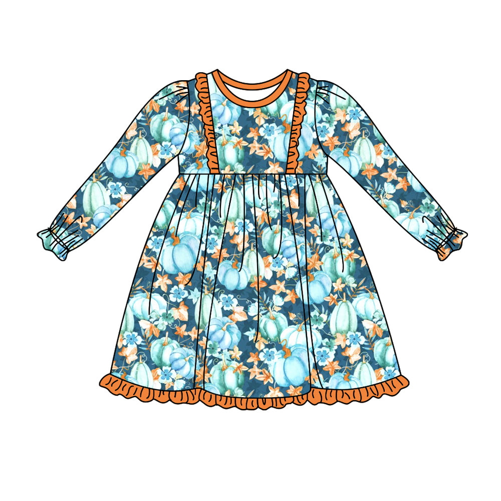 5.23 custom each style moq 5eta 4-5week Sibling Sister pumpkin orange girls outfits dress and baby romper match family design