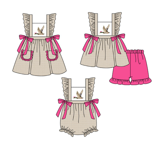 12.3 custom each style moq 5eta 4-6week Sibling Sister duck baby girl short sleeve shorts sets and dress and rompers match family design
