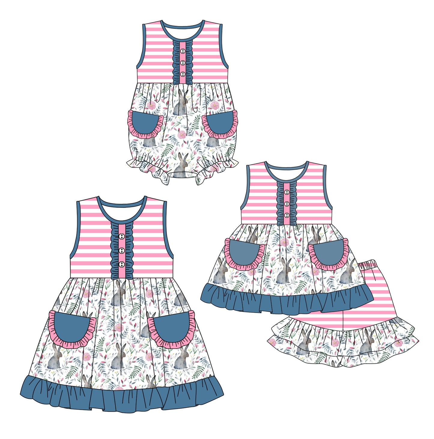 12.14 custom each style moq 5eta 4-6week Sibling Sister easter baby girl short sleeve shorts sets and dress and rompers match family design