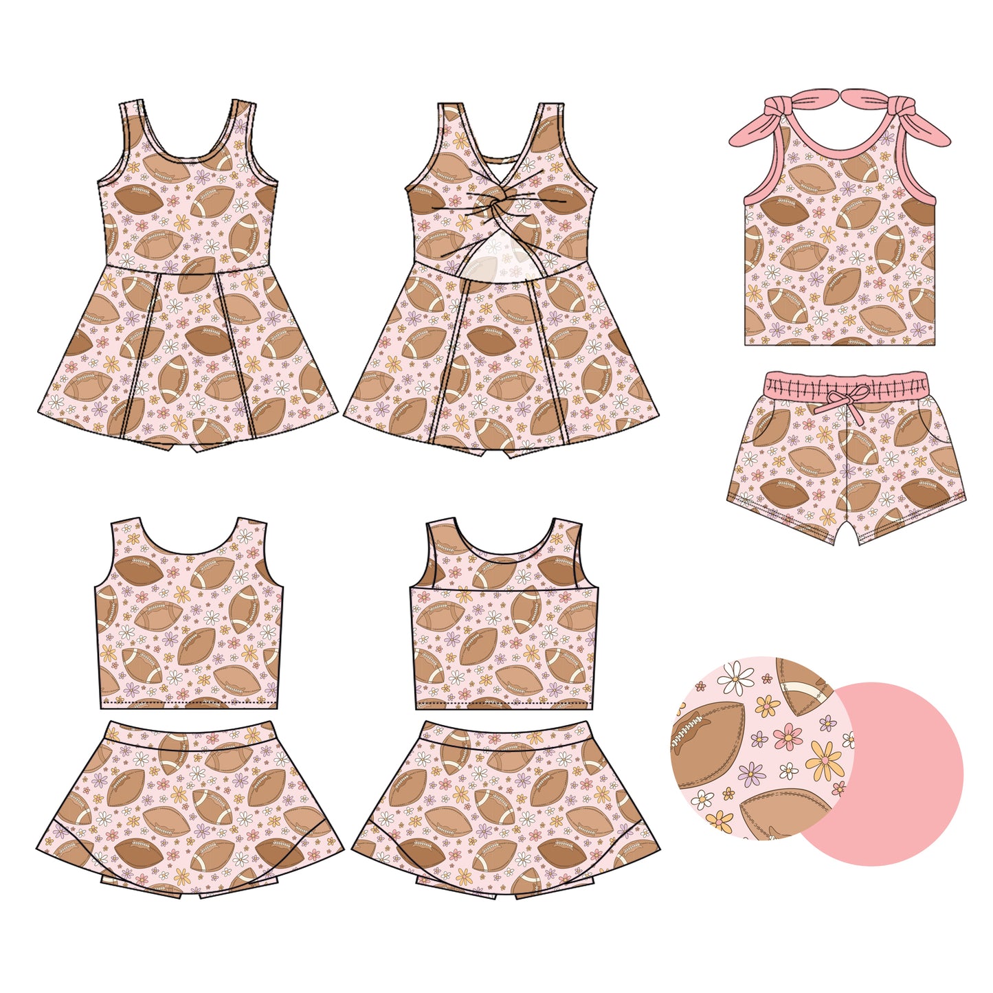 Custom moq 5 mix size Sibling Baby Girls Floral print pink Sleeveless Top And Shorts Set Sleeveless Top And Skirt Sets Dress Yoga Outfit