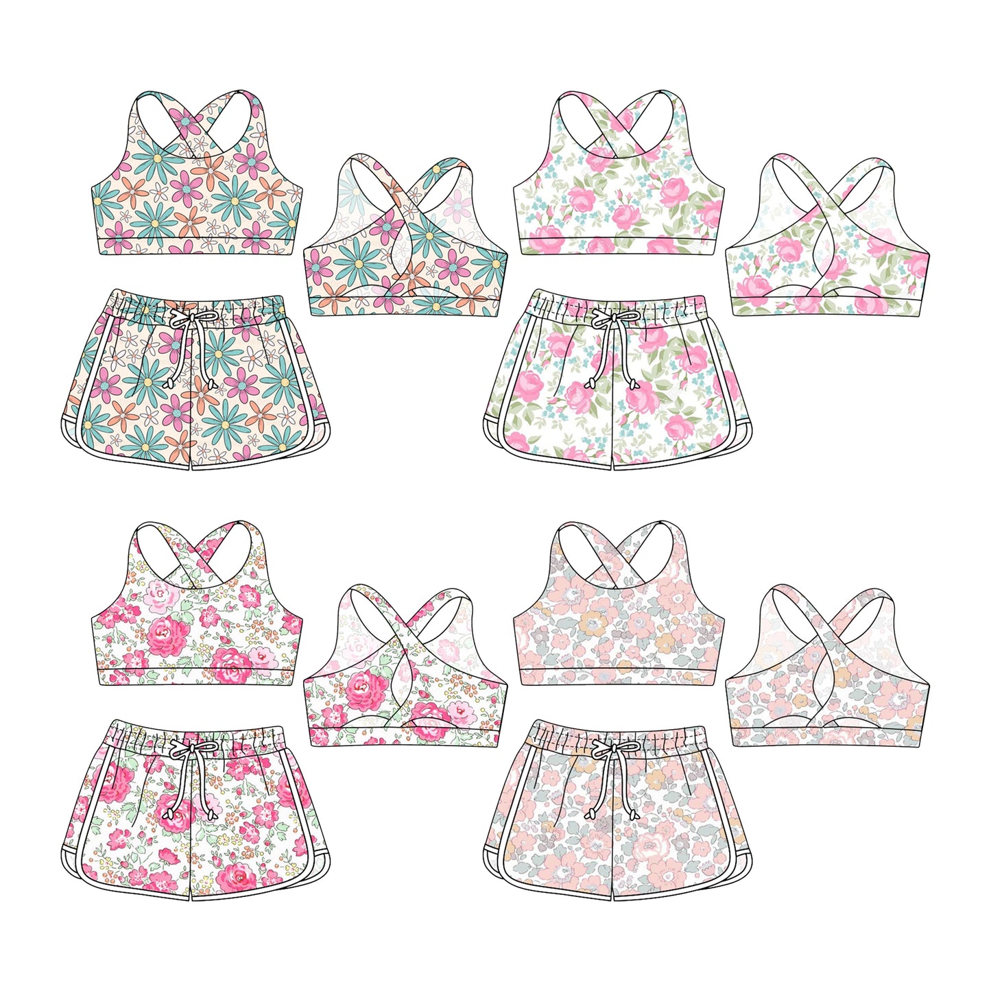 3.29 custom each style moq 5eta 4-6week Sibling Sister baby girls short sleeve set and set 4 match design