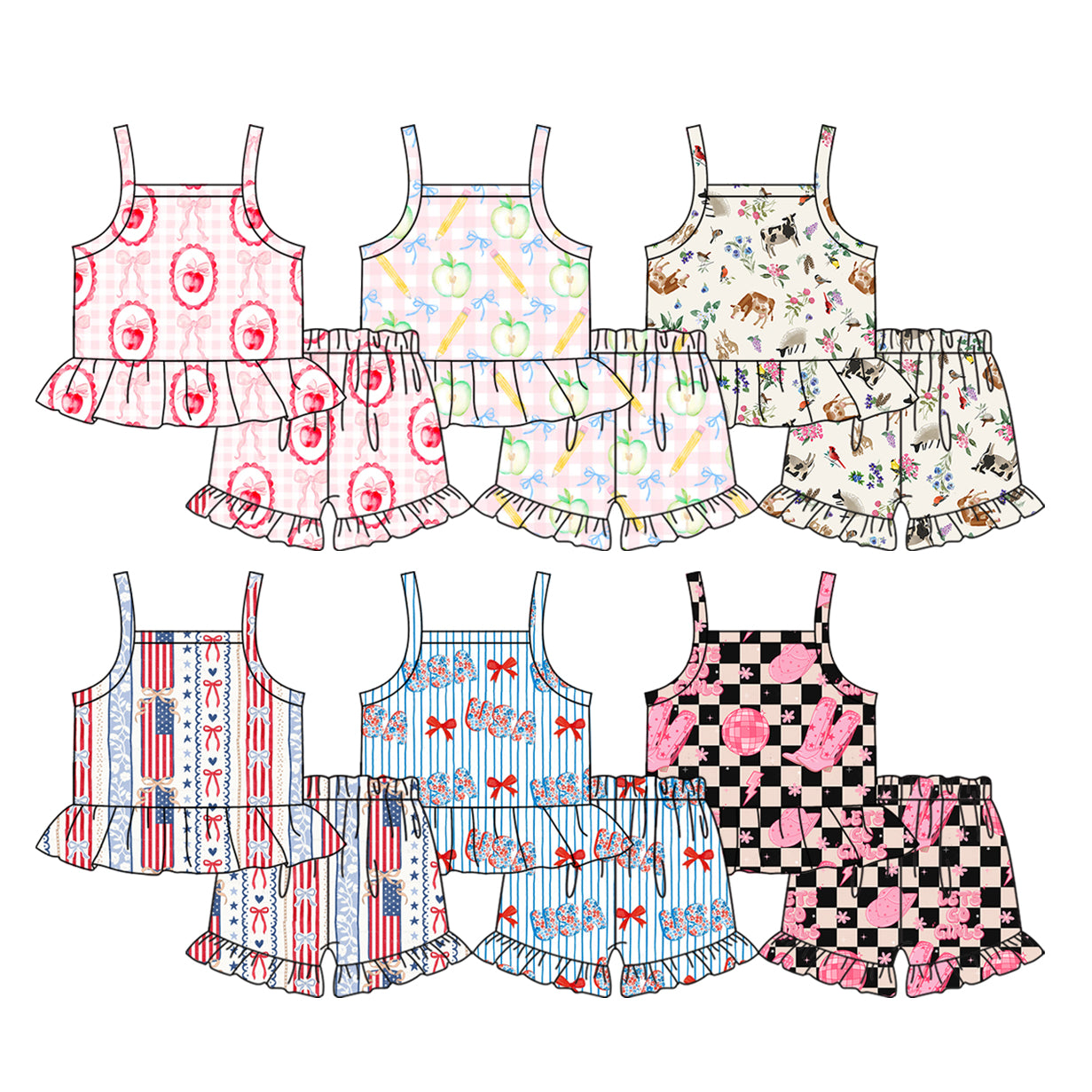 4.13 Custom moq 5 mix size Sibling Baby Girl Bows Strap Top Shorts Set Summer Clothing Set
