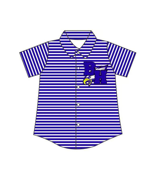 Custom moq 5 mix size milk silk summer teams Baby Boys Summer Purple Stripes Short Sleeve Button Shirts Top