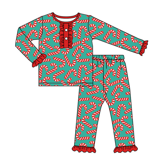 6.5 custom each style moq 5eta 4-6 week Sibling Sister Christmas Cane red girls pajamas outfits and romper match family design