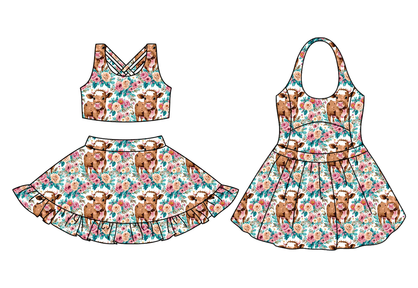 3.22 custom each style moq 5eta 4-6week Sibling Sister alpine floral baby girls clothes Short sleeve skirt sets and dress match family design