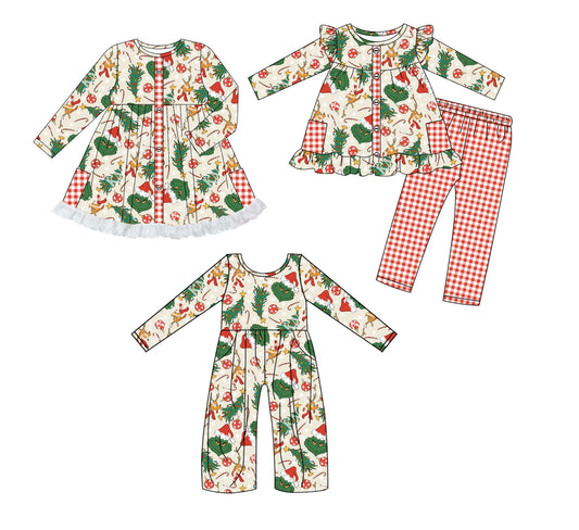 25.8.11 custom each style moq 5eta 4-6week Sibling Sisters Christmas baby girl long sleeve pants sets and dress and jumpsuit match family design