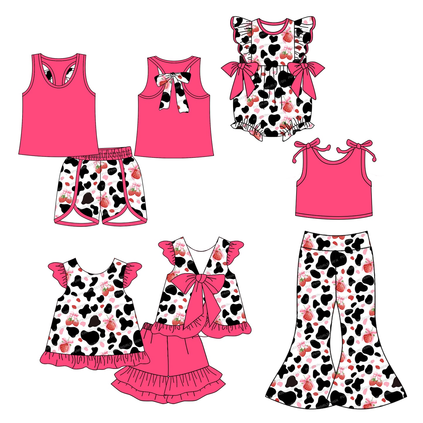 4.22 custom each style moq 5eta 4-6week Sibling Sisters cow pattern baby girl short sleeve shorts sets 1 and sets 2 and pants sets and rompers match family design