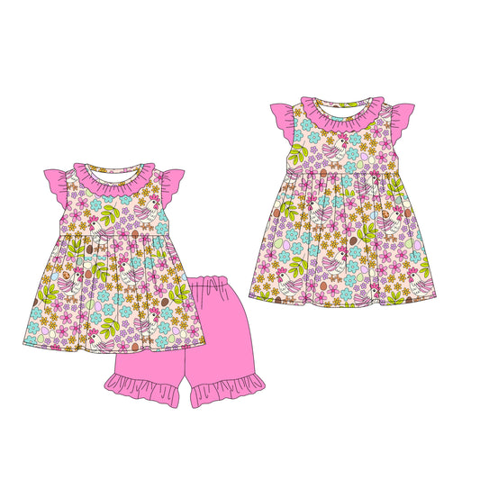 25.12.24 custom each style moq 5 eta 6-8week Sibling Sister floral baby short sleeve shorts sets and dress match design