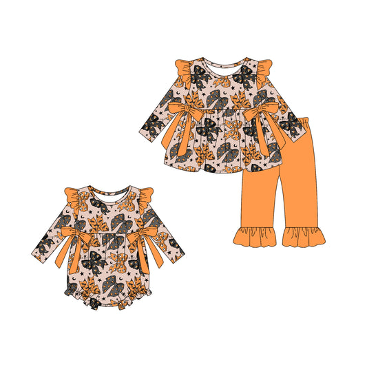 25.5.12 custom each style moq 5eta 4-6week Sibling Sisters bow baby girl long sleeve pants sets and rompers match family design