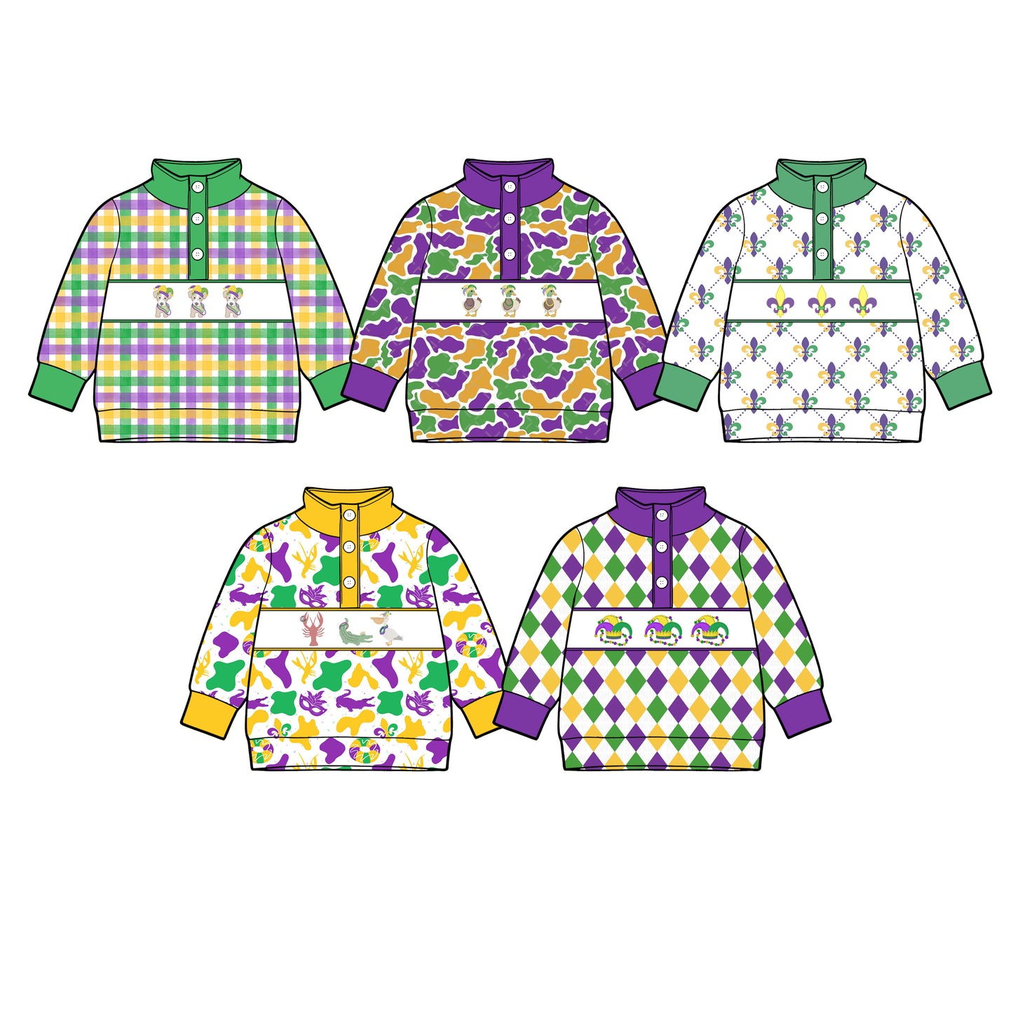 25.11.6 custom each style moq 5 eta 6-8week Sibling Sisters mardi gras baby boys long sleeve top 5 match family design