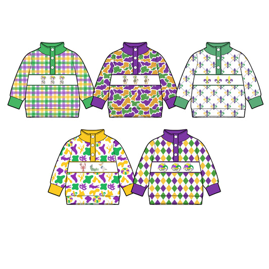 25.11.6 custom each style moq 5 eta 6-8week Sibling Sisters mardi gras baby boys long sleeve top 5 match family design