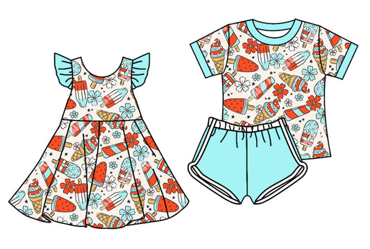 26.1.17 custom each style moq 5 eta 6-8week Sibling Sister floral baby short sleeve shorts sets and dress match design