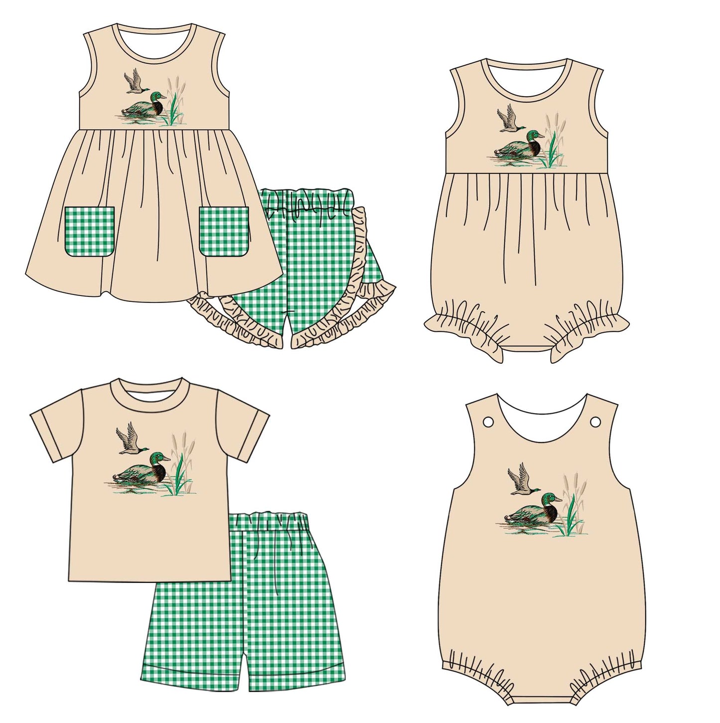 11.2 custom each style moq 5eta 4-6week Sibling Sister duck baby girl short sleeve shorts sets and briefs sets 2 and girls romper and boy romper match design