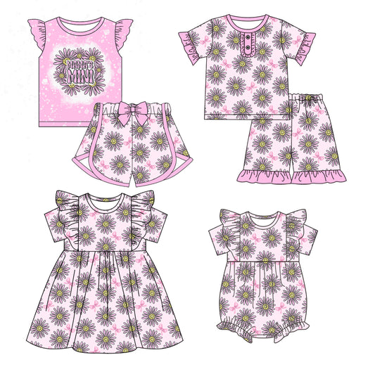12.21 custom each style moq 5eta 4-6week Sibling Sister MAMAMINI baby girl short sleeve shorts sets and sets 2 and girls romper and boy romper and dress match design