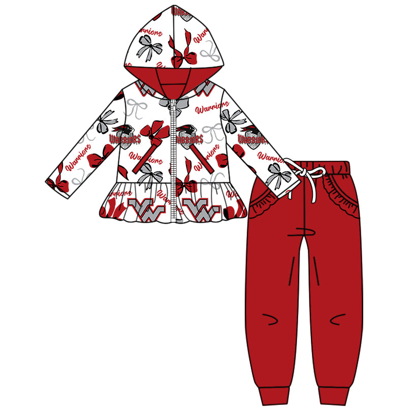 Custom moq 5 mix size milk silk summer teams baby girls clothes bow red hooded long sleeve pants sets and boy sets and dress and hooded top and pant-25.8.18