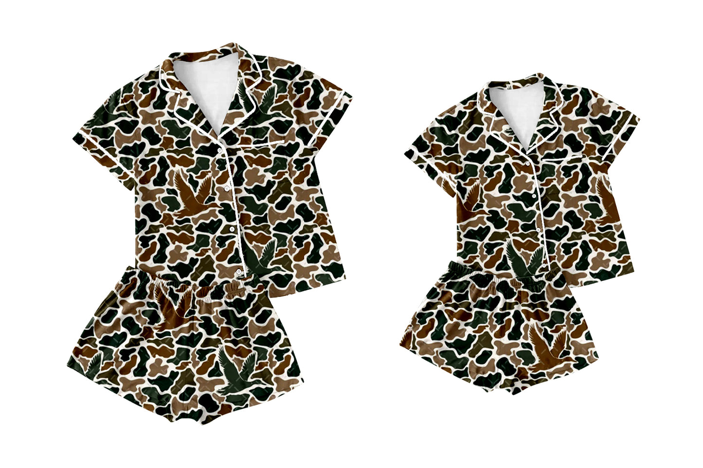 11.1 custom each style moq 5eta 4-6week Sibling Sister camouflage green baby girl short sleeve shorts sets and adult sets match design