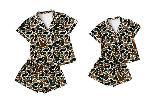 11.1 custom each style moq 5eta 4-6week Sibling Sister camouflage green baby girl short sleeve shorts sets and adult sets match design