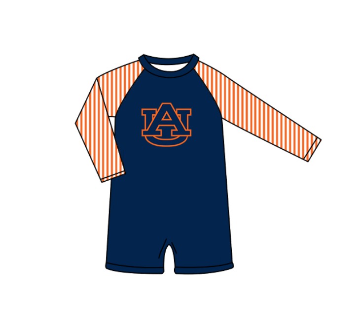 Custom moq 5 mix size milk silk summer teams baby girl boys clothes Navy Blue Two-Piece Swimsuit Set One Piece Swimsuits boy swim trunks