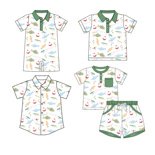 25.11.10 custom each style moq 5 eta 6-8 week Sibling Sister fishing baby boy short sleeve shorts sets and boy rompers and top 2 match family design