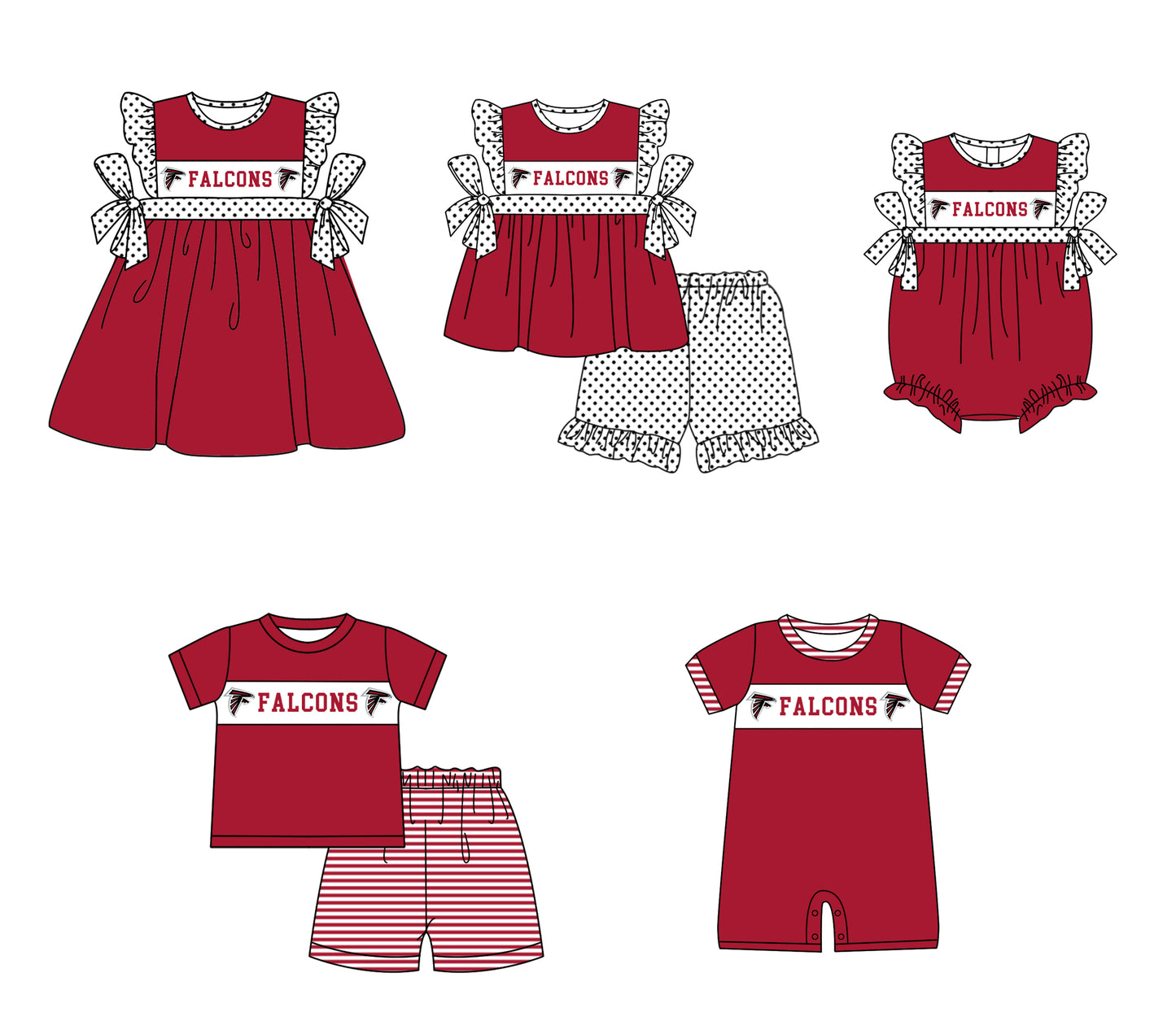 Custom moq 5 mix size milk silk summer teams baby girl boys clothes Dark red short sleeve shorts sets 2  and dress and rompers 2 series