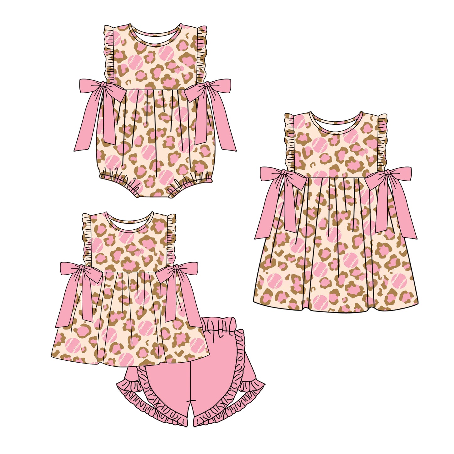 11.28 custom each style moq 5eta 4-6week Sibling Sister leopard baby girl short sleeve shorts sets and dress and rompers match family design