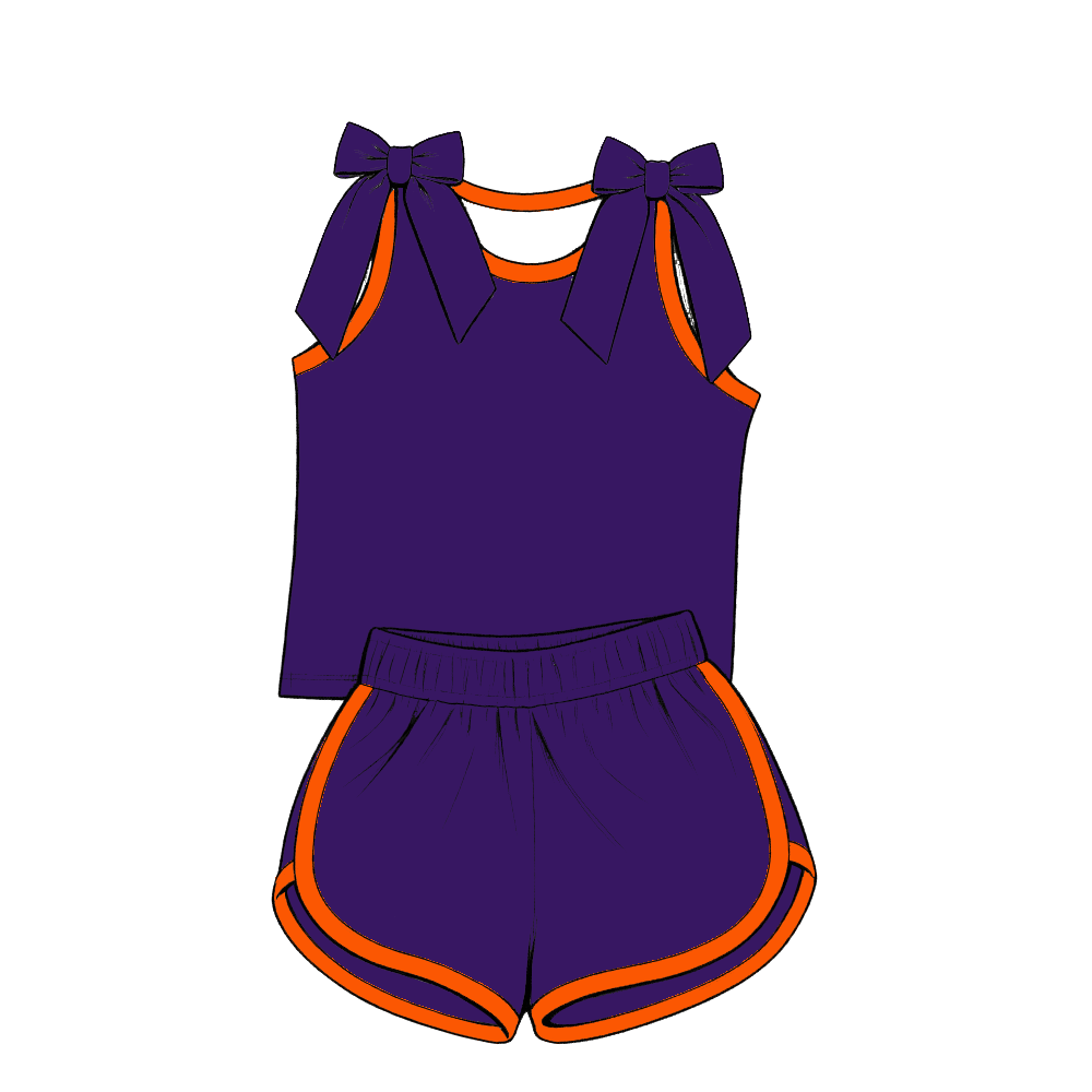 custom moq 5 mix size Baby Girls Orange Purple Bow Sleeveless Top Shorts Summer Outfit Sets