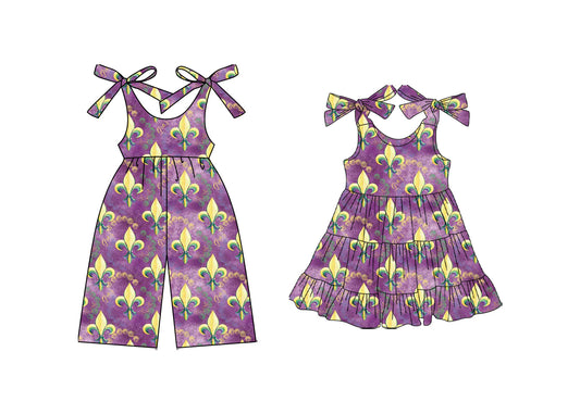 25.10.13 custom each style moq 5 eta 6-8week Sibling Sisters mardi gras baby girl long sleeve dress and jumpsuit match family design