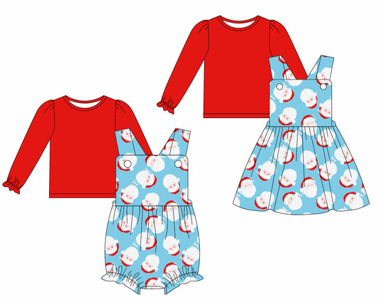 25.6.19 custom each style moq 5eta 4-6week Sibling Sisters Christmas baby girls short sleeve dress and short sleeve rompers and top 1 and top 2 match family design
