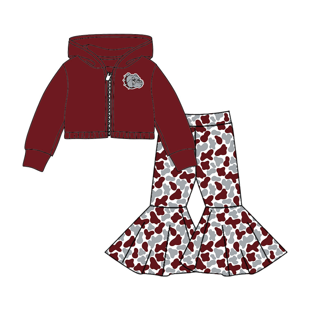 Custom moq 5 mix size milk silk summer teams baby girls clothes camouflage brick red hooded long sleeve pants sets 2 and boy pants sets and pant-25.8.7