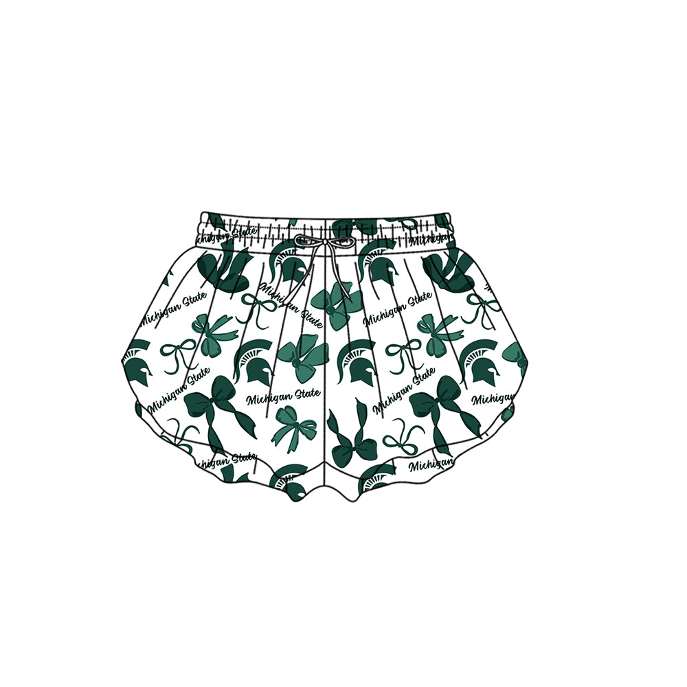 Custom moq 5 mix size milk silk summer teams Baby Girls Green Bow Vest Top Skirt Shorts Sets Sleeveless Knee Length Dresses Yoga Shorts Yoga Active Outfit