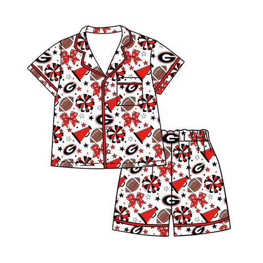 Custom moq 5 mix size milk silk summer teams Baby Girls Stars Bows Button Pocket Top Short Pajamas Sets Cute Infant Sleepwear