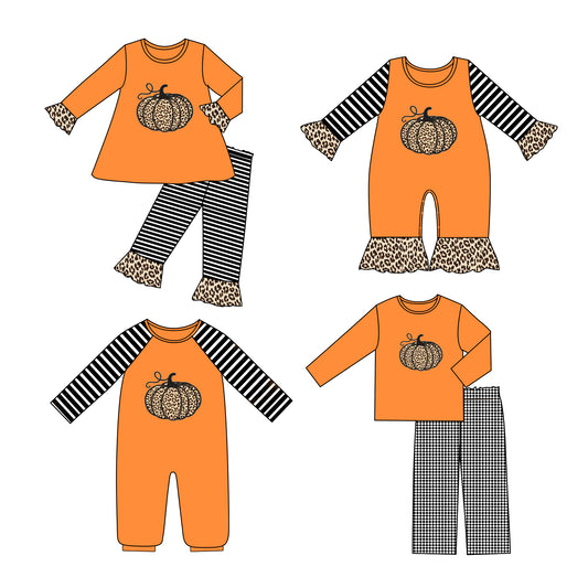 25.6.26 custom each style moq 5eta 4-6week Sibling Sisters pumpkin baby girl long sleeve pants sets 1 and sets 2 and romper 1 and romper 2 match family design