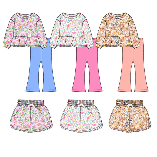 25.10.15 custom each style moq 5 eta 6-8week Sibling Sisters baby girl long sleeve pants sets 3 and shorts 3 match family design