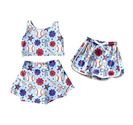 4.18 custom each style moq 5eta 4-6week Sibling Sister baseball bow floral baby girls clothes Short sleeve yoga dress and shorts match family design