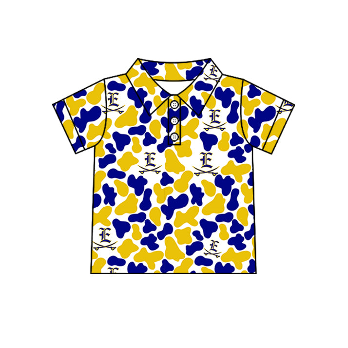 Custom moq 5 mix size summer teams Baby Boys Camo Print Short Sleeve Button Polo Top