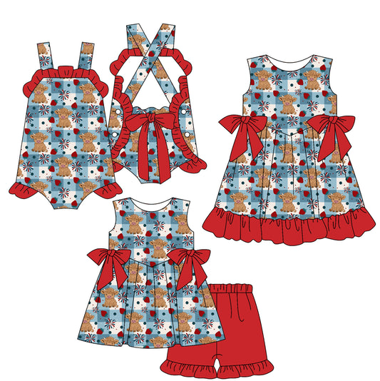 3.20 Custom moq 5 mix size Sibling 4th of July Baby Girl's Sleeveless Top And Red Shorts Set Cute Romper Dress for Summer