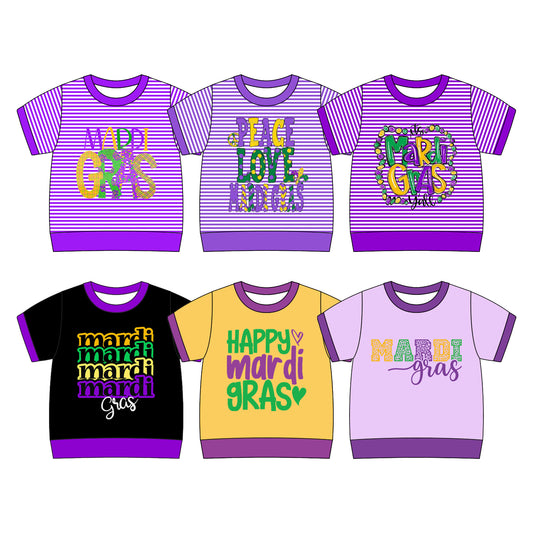 25.9.23 custom each style moq 8 eta 6-8week Sibling Sisters mardi gras baby girl short sleeve top 6 match family design