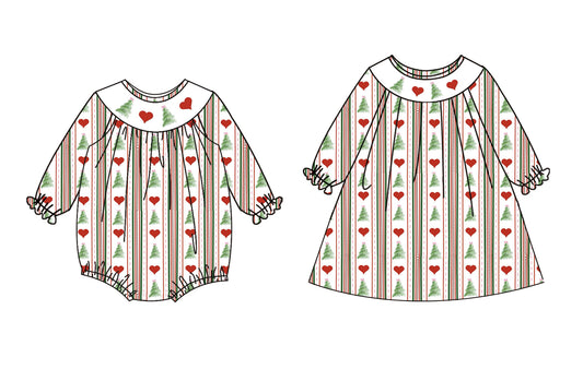 25.8.2 custom each style moq 5eta 4-6week Sibling Sisters Christmas trees baby girl long sleeve dress and rompers match family design