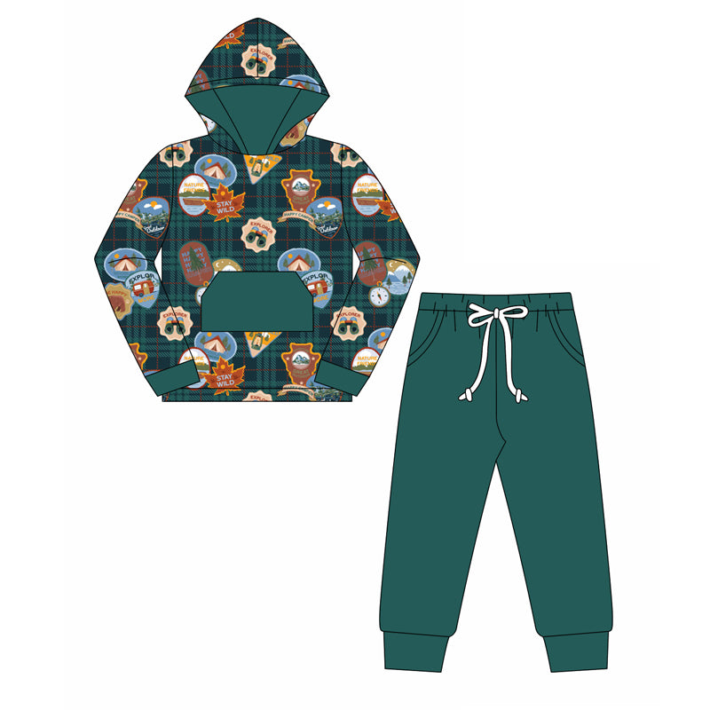 8.29 custom each style moq 5eta 4-6week baby girls clothes green hooded long sleeve pants sets