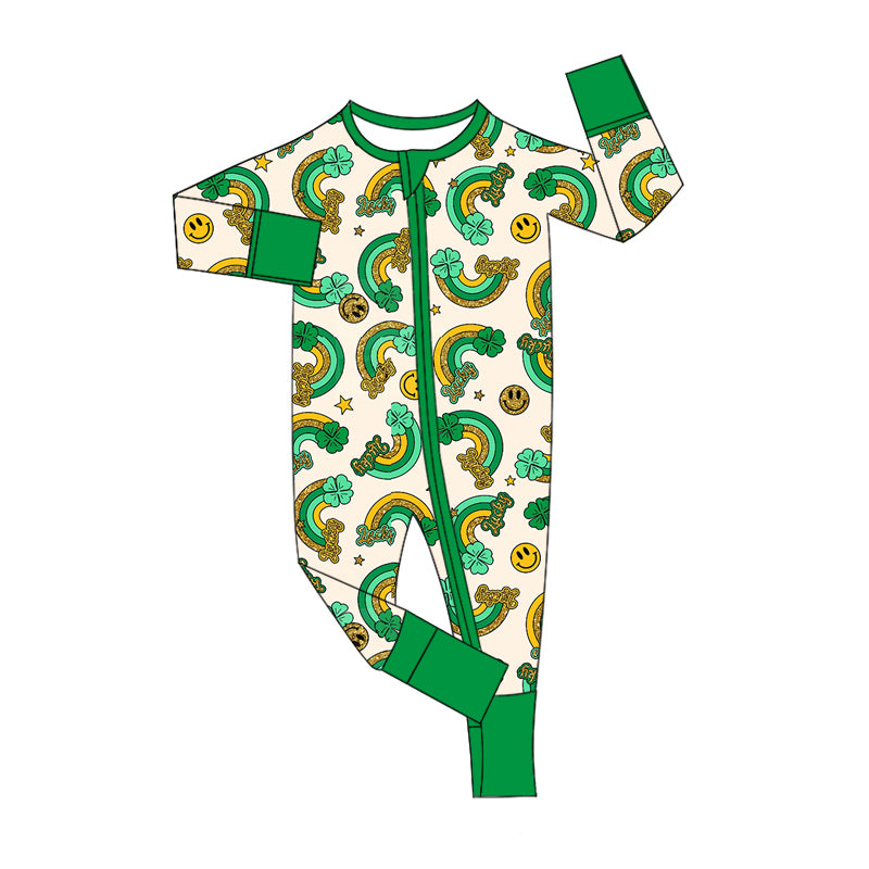 10.12 custom each style moq 5eta 4-6week Sibling Four Leaf Clover green baby boys sets and rompers match family design