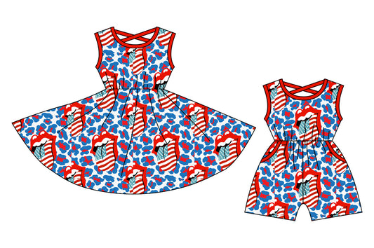 12.25 custom each style moq 5eta 4-6week Sibling Sister tongue baby girl short sleeve shorts dress and jumpsuit match design