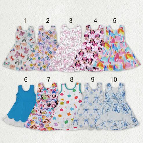 RTS NO MOQ Sibling Baby Girls Sleeveless Flower Bows Yoga Active Shorts Knee-Length Dresses